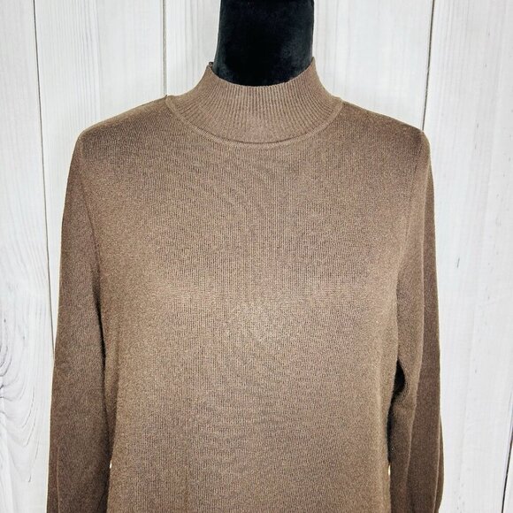 Chicos Tunic Sweater Women Sz 1 M Brown Cashmere Blend Side Button Contrast Trim - Picture 2 of 10